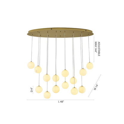 14-Light Brass Stainless Steel Chandelier With Alabaster Pendants