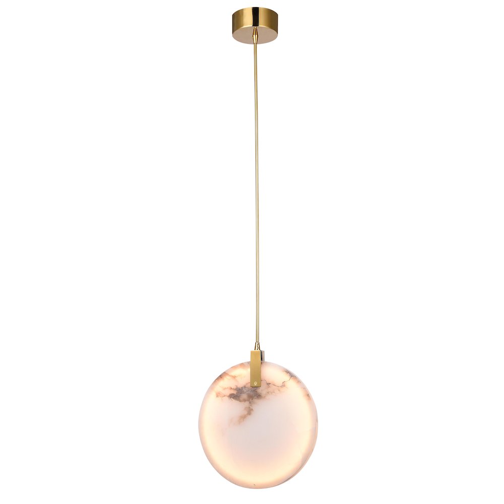 1-Light Gold Stainless Steel LED Pendant With A Round Spanish Alabaster