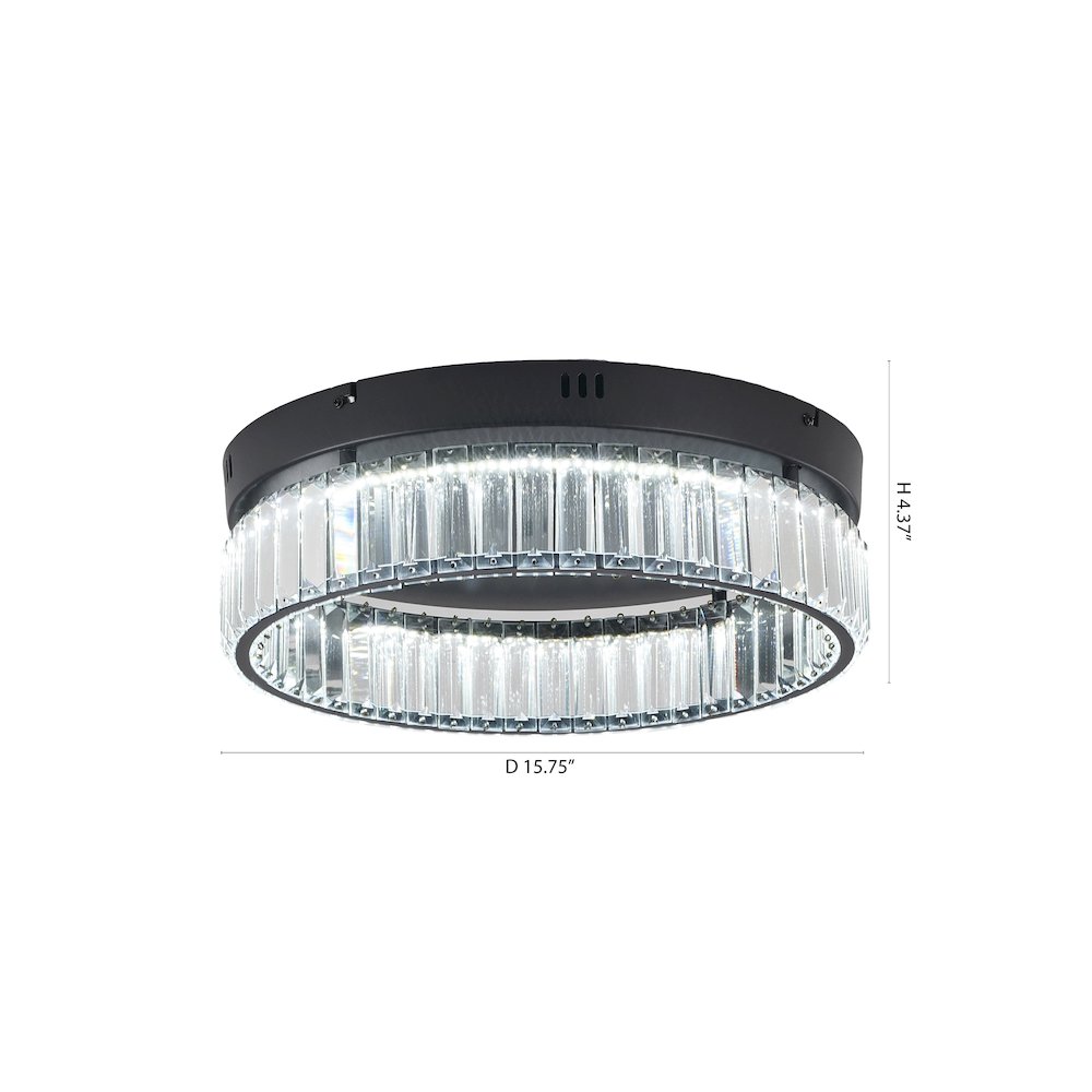 1-Light Satin Black Dimmable LED Flush Mount With Clear Crystals
