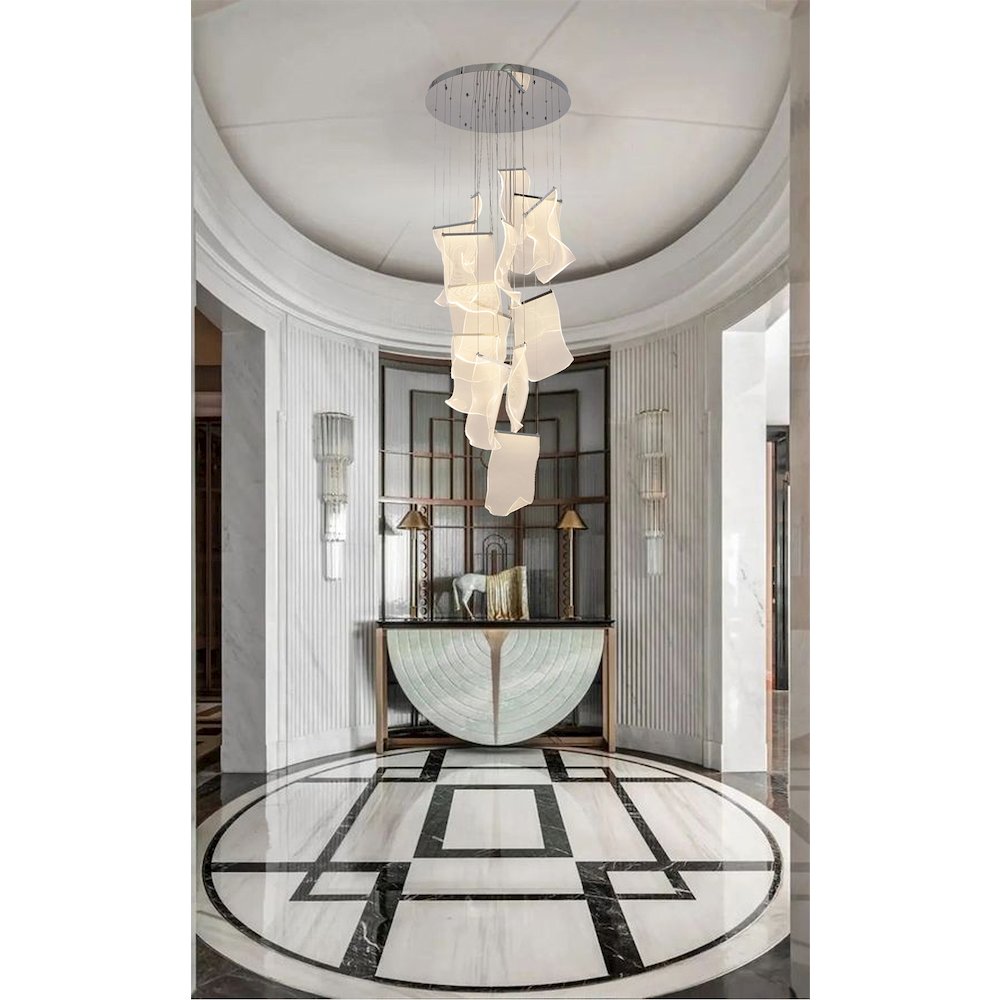 8-Light Chrome Chandelier With Acrylic Crumbled Sheet Pendants