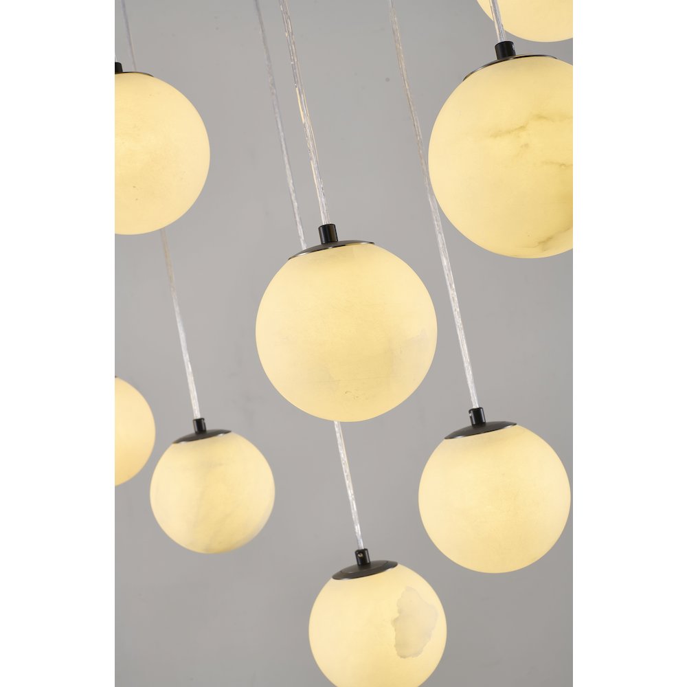 14-Light Black Stainless Steel Chandelier With Alabaster Pendants