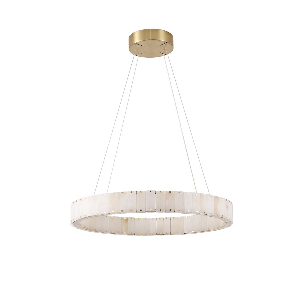 1-Light Brass LED Pendant With Natural Alabaster Accents