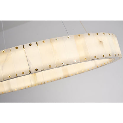 1-Light Brass LED Pendant With Natural Alabaster Accents