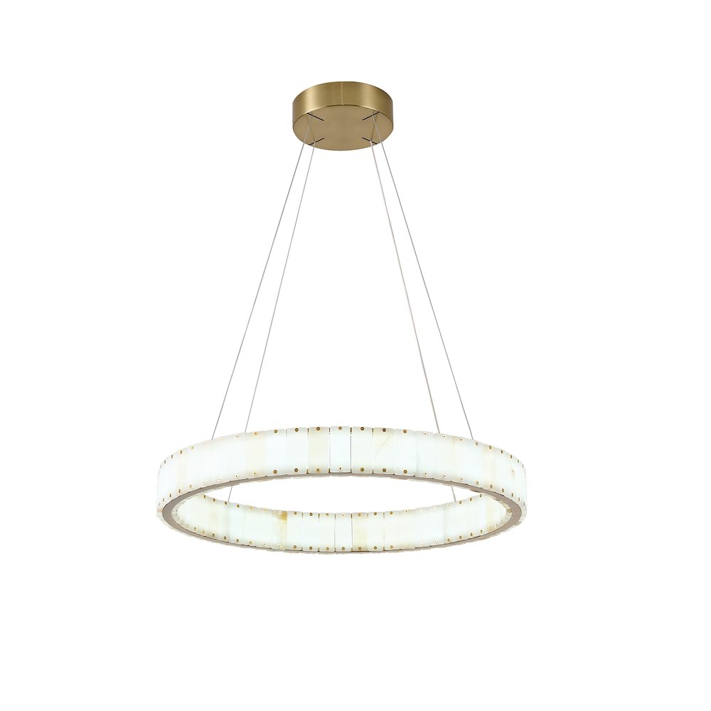 1-Light Brass LED Pendant With Natural Alabaster Accents