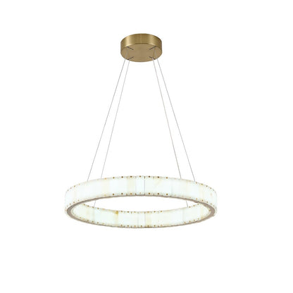 1-Light Brass LED Pendant With Natural Alabaster Accents