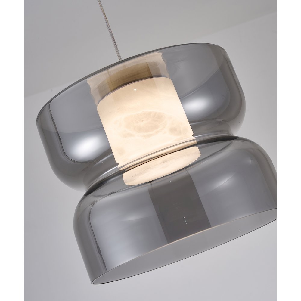1-Light Brass LED Pendant With A Smoky Grey Glass Shade