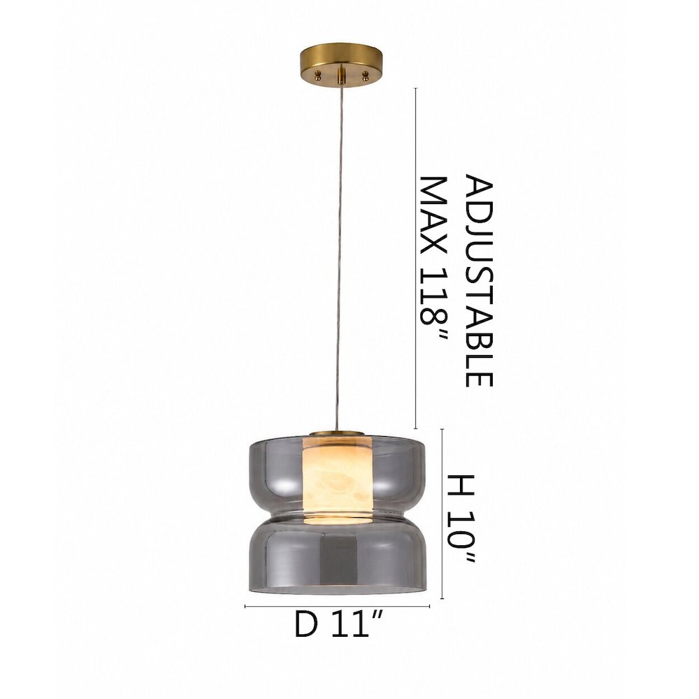 1-Light Brass LED Pendant With A Smoky Grey Glass Shade