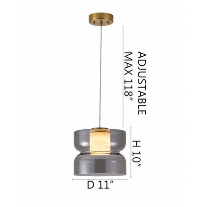 1-Light Brass LED Pendant With A Smoky Grey Glass Shade