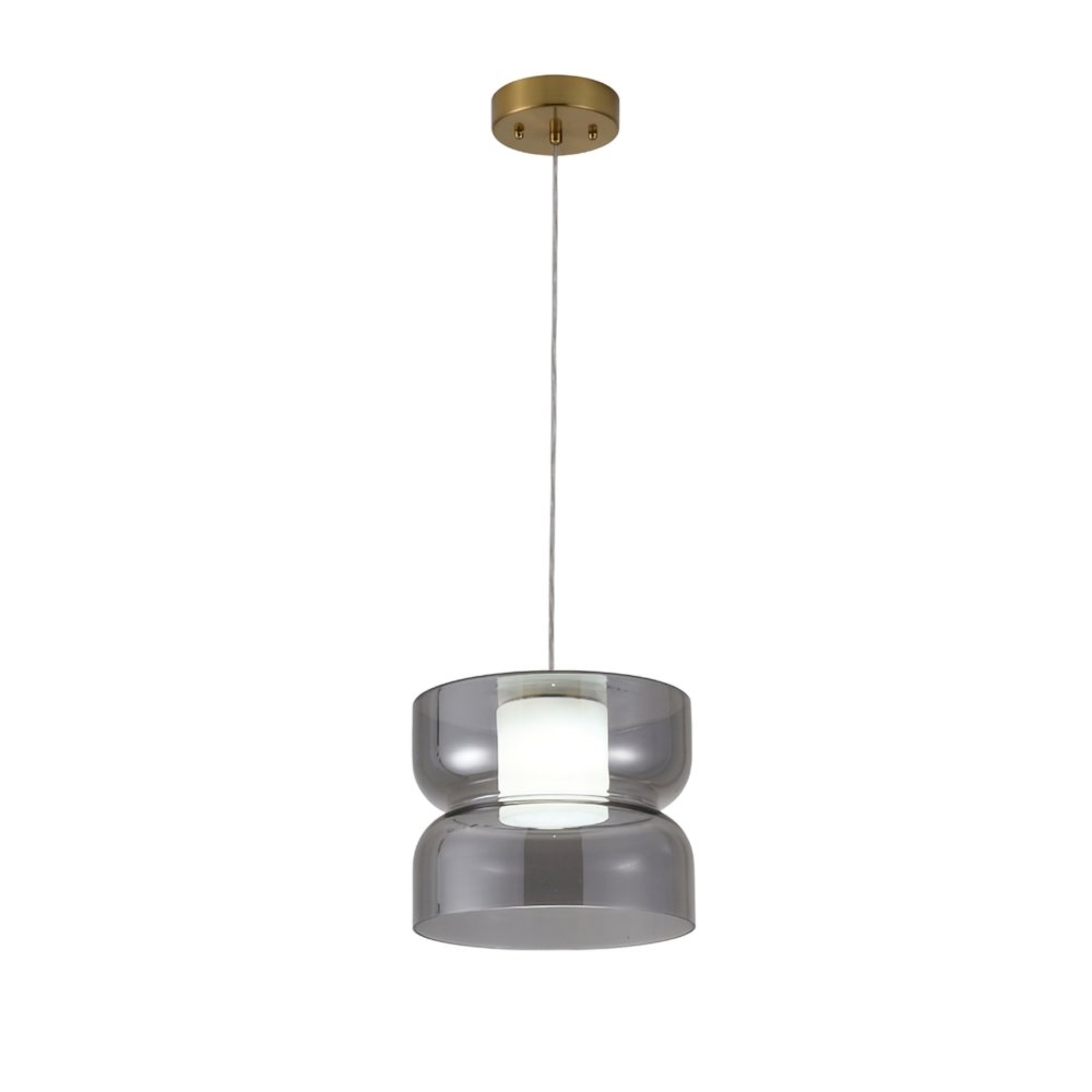 1-Light Brass LED Pendant With A Smoky Grey Glass Shade