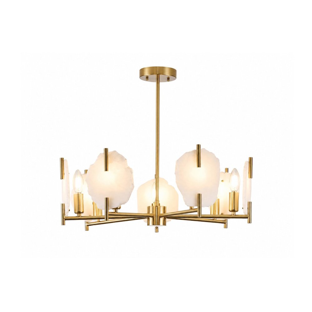 7-Light Brass Chandelier With Natural Alabaster Accents