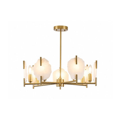 7-Light Brass Chandelier With Natural Alabaster Accents