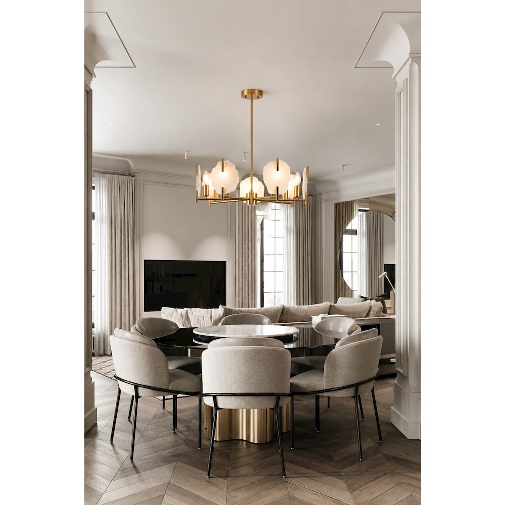 7-Light Brass Chandelier With Natural Alabaster Accents