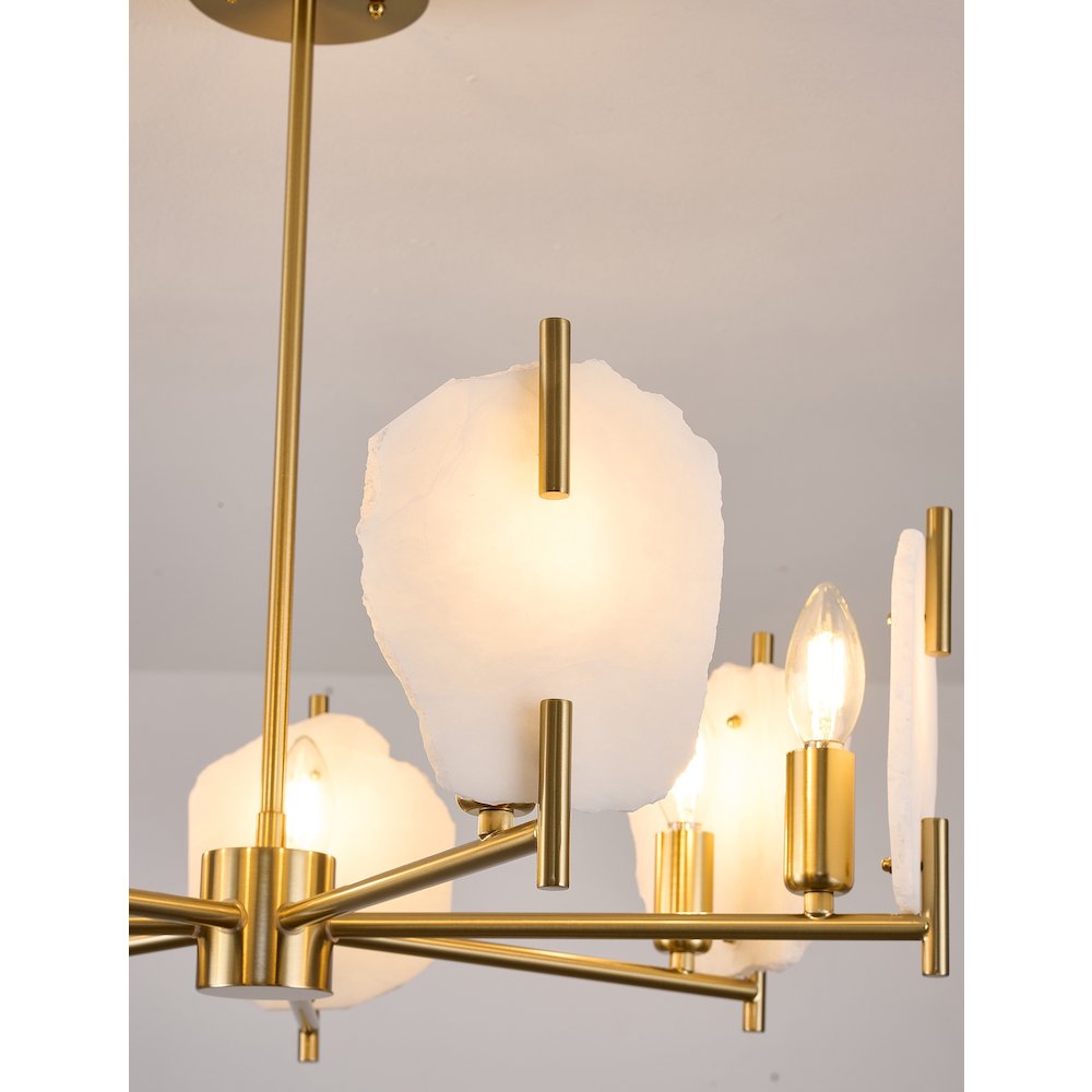 7-Light Brass Chandelier With Natural Alabaster Accents