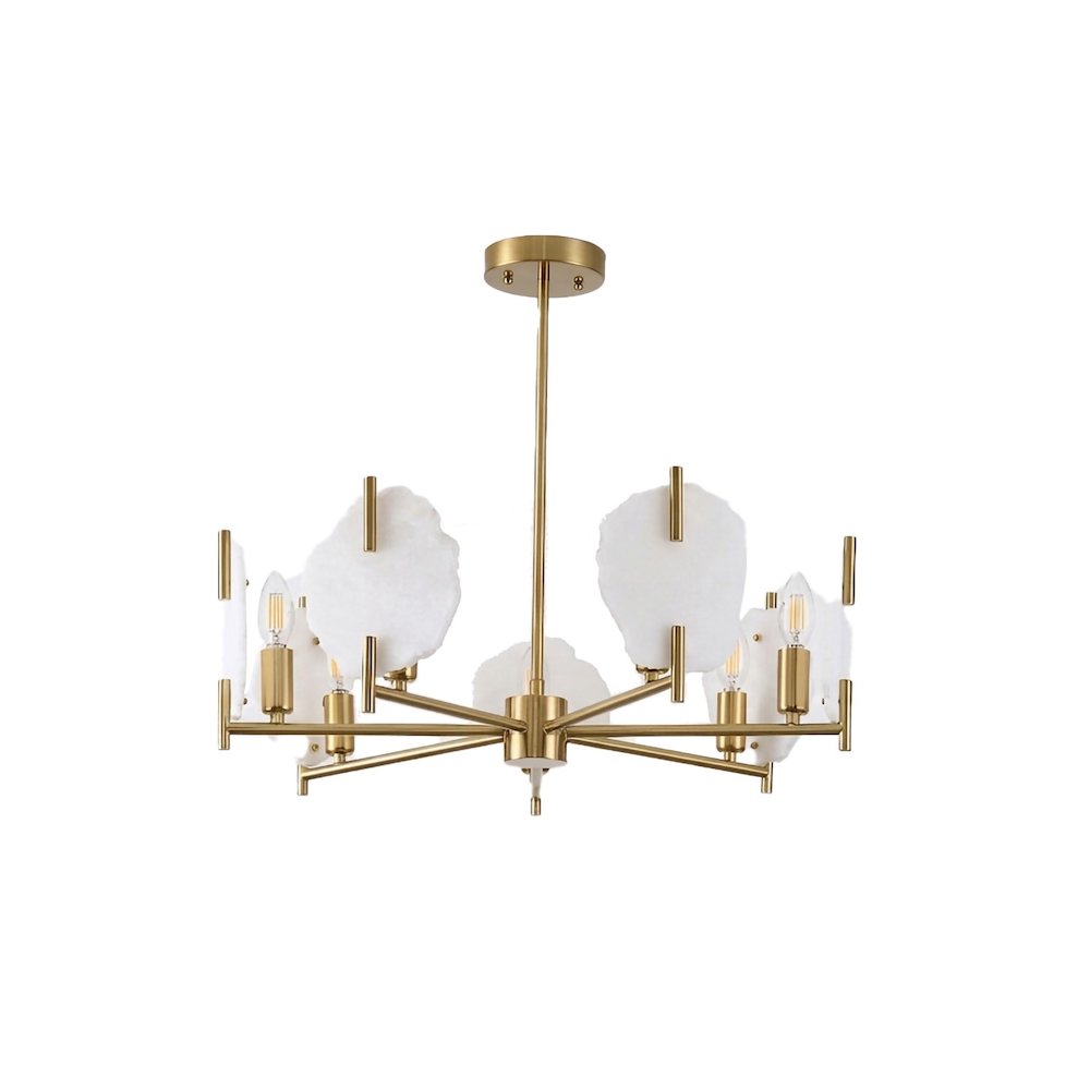 7-Light Brass Chandelier With Natural Alabaster Accents