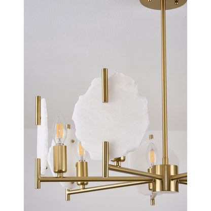 7-Light Brass Chandelier With Natural Alabaster Accents