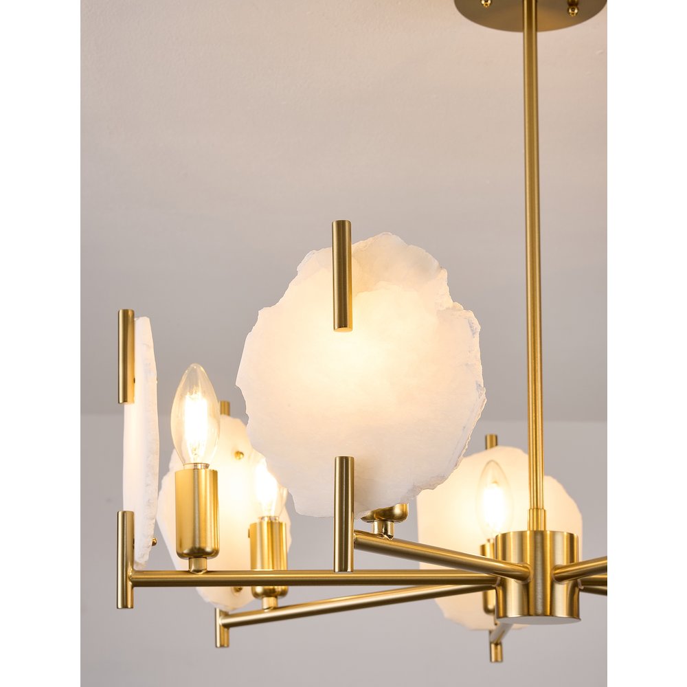 7-Light Brass Chandelier With Natural Alabaster Accents