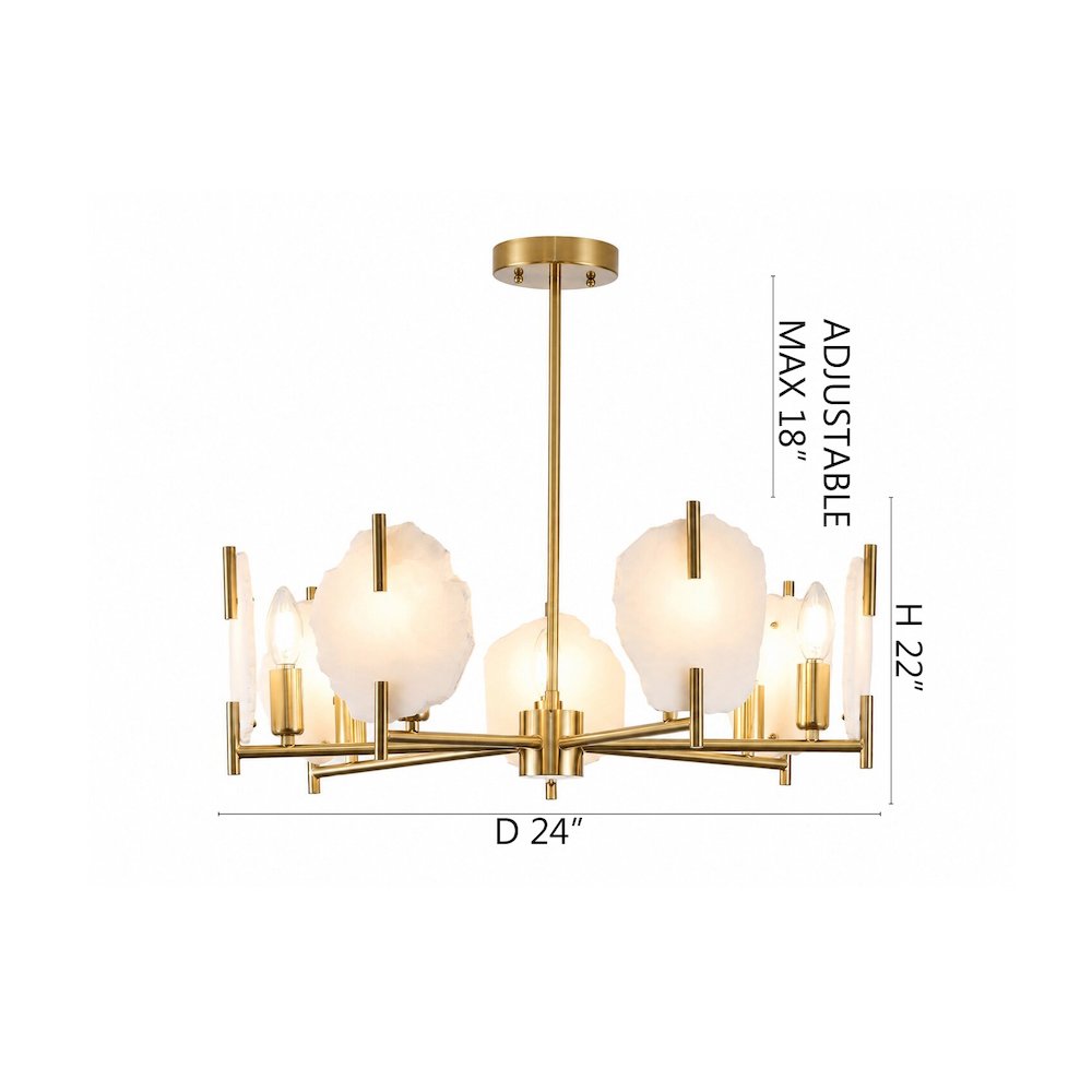 7-Light Brass Chandelier With Natural Alabaster Accents