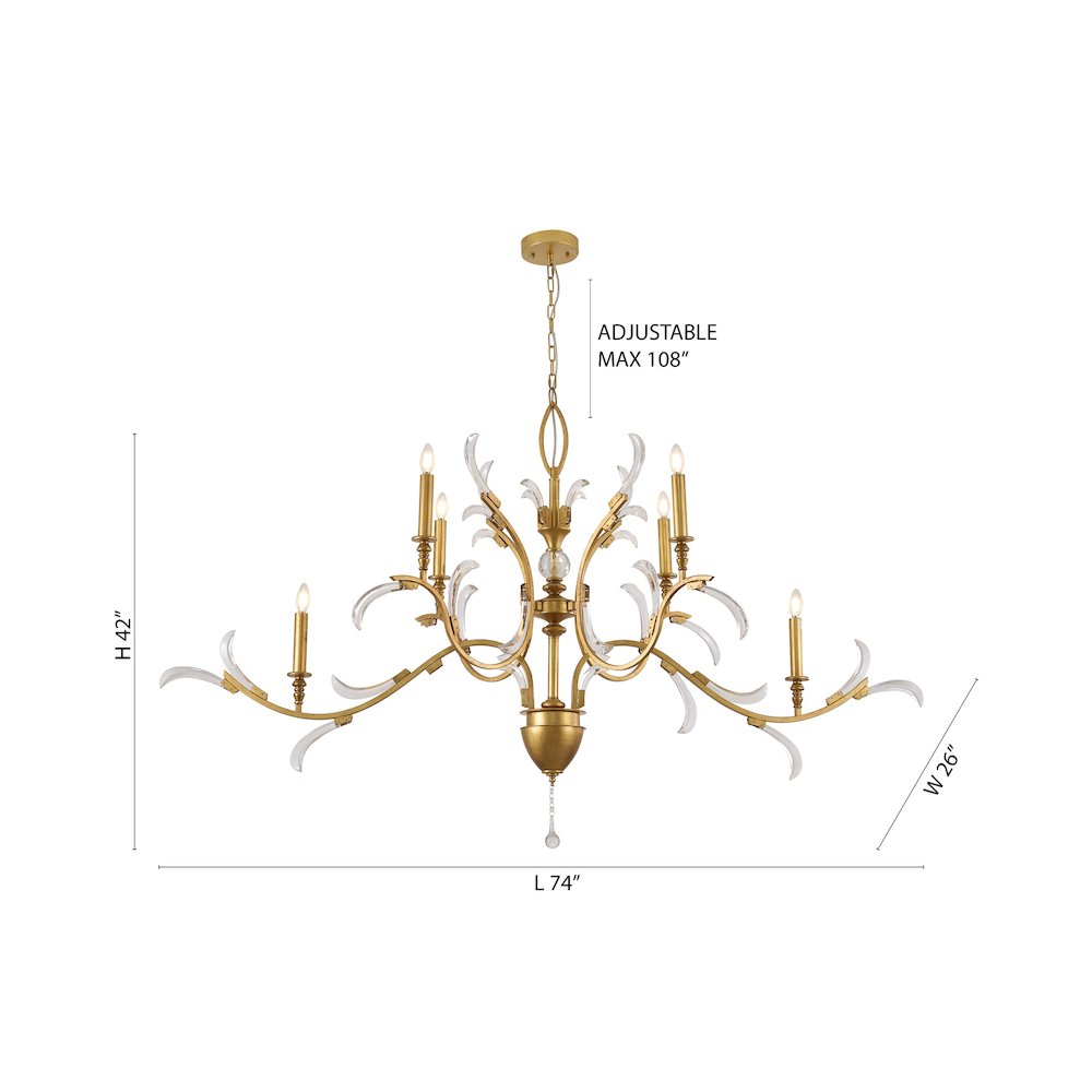 6-Light Gold Metal Leaf Chandelier With Clear Crystals