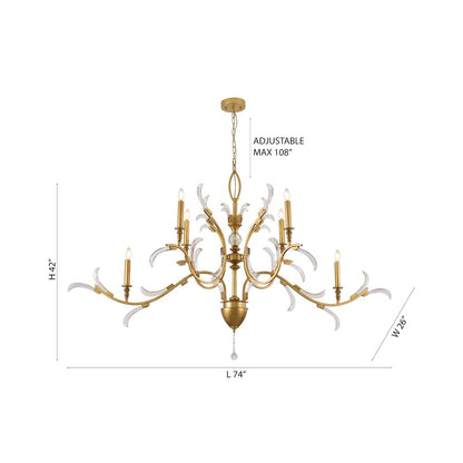 6-Light Gold Metal Leaf Chandelier With Clear Crystals