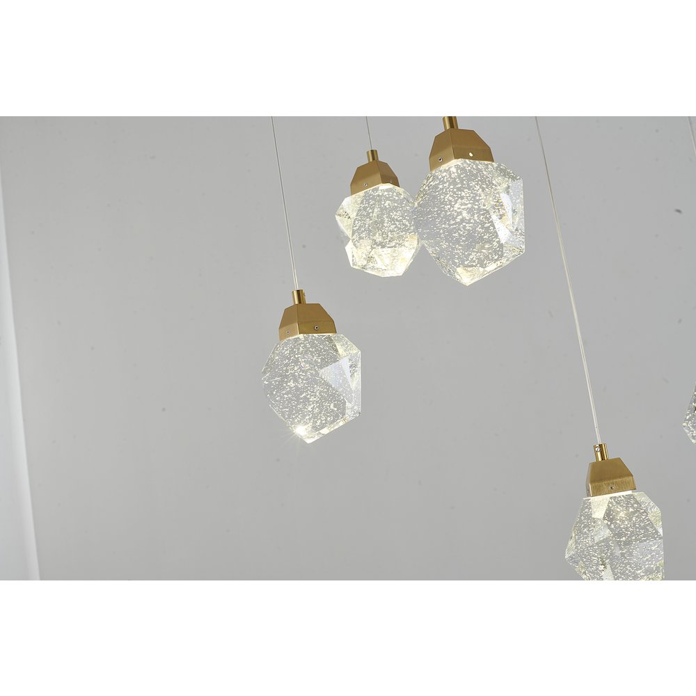 14-Light Gold LED Chandelier With Clear Bubble Crystal Pendants