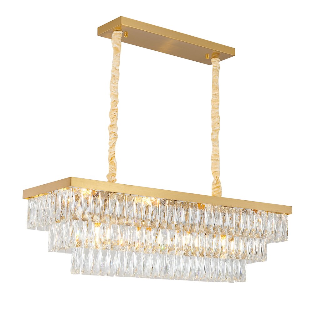 12-Light Gold Metal Chandelier With Clear Crystal