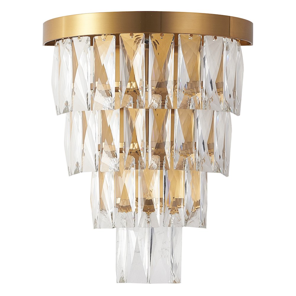 3-Light Brass Wall Sconce With Clear Hanging Crystals