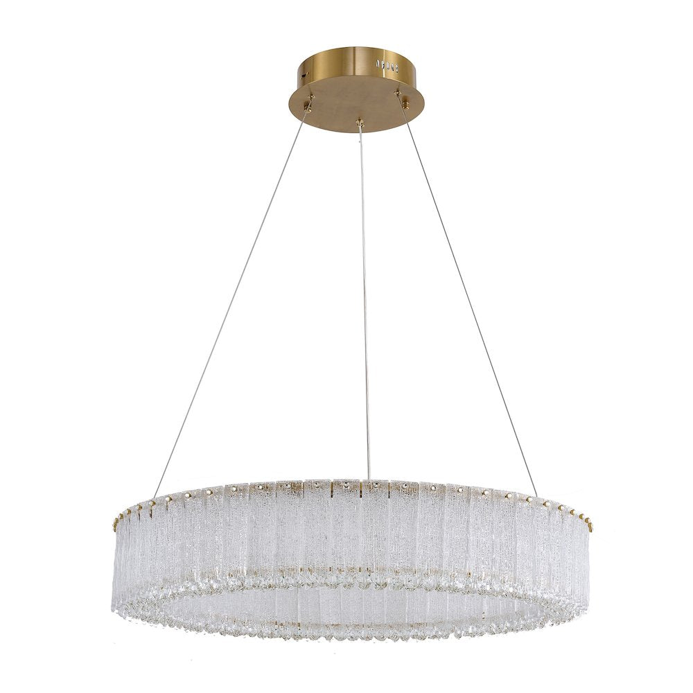 1-Light Brass LED Chandelier With Clear Crystals