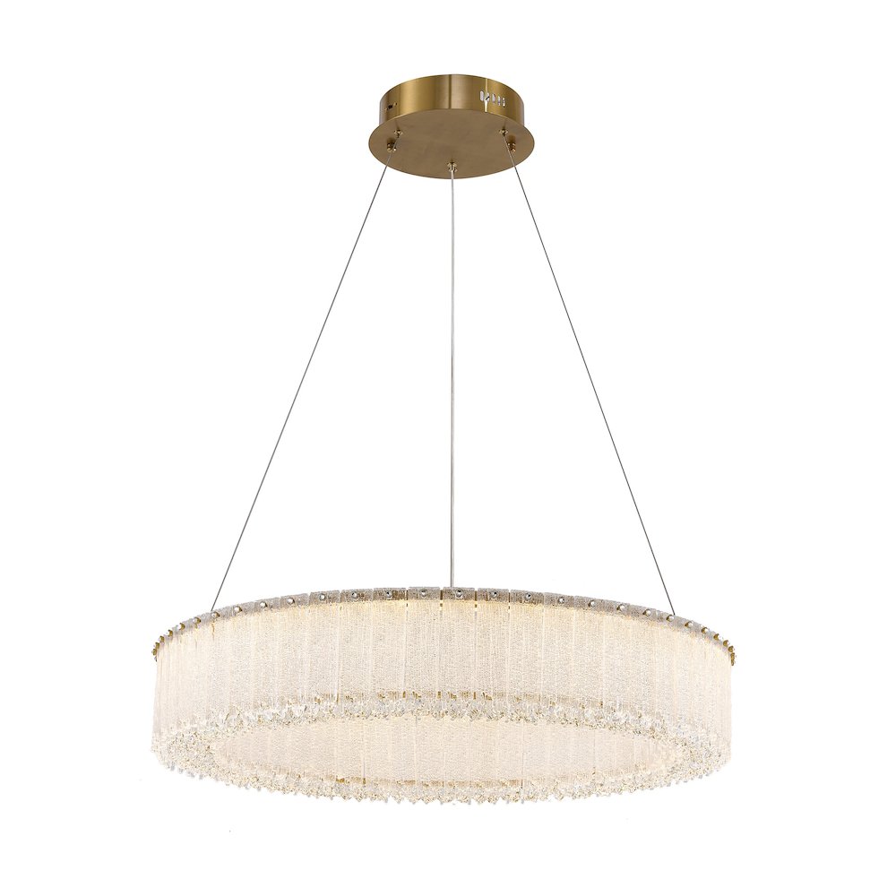 1-Light Brass LED Chandelier With Clear Crystals