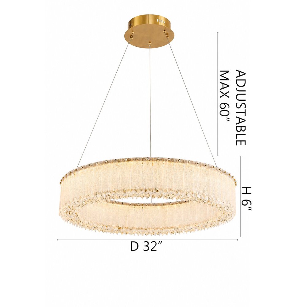 1-Light Brass LED Chandelier With Clear Crystals