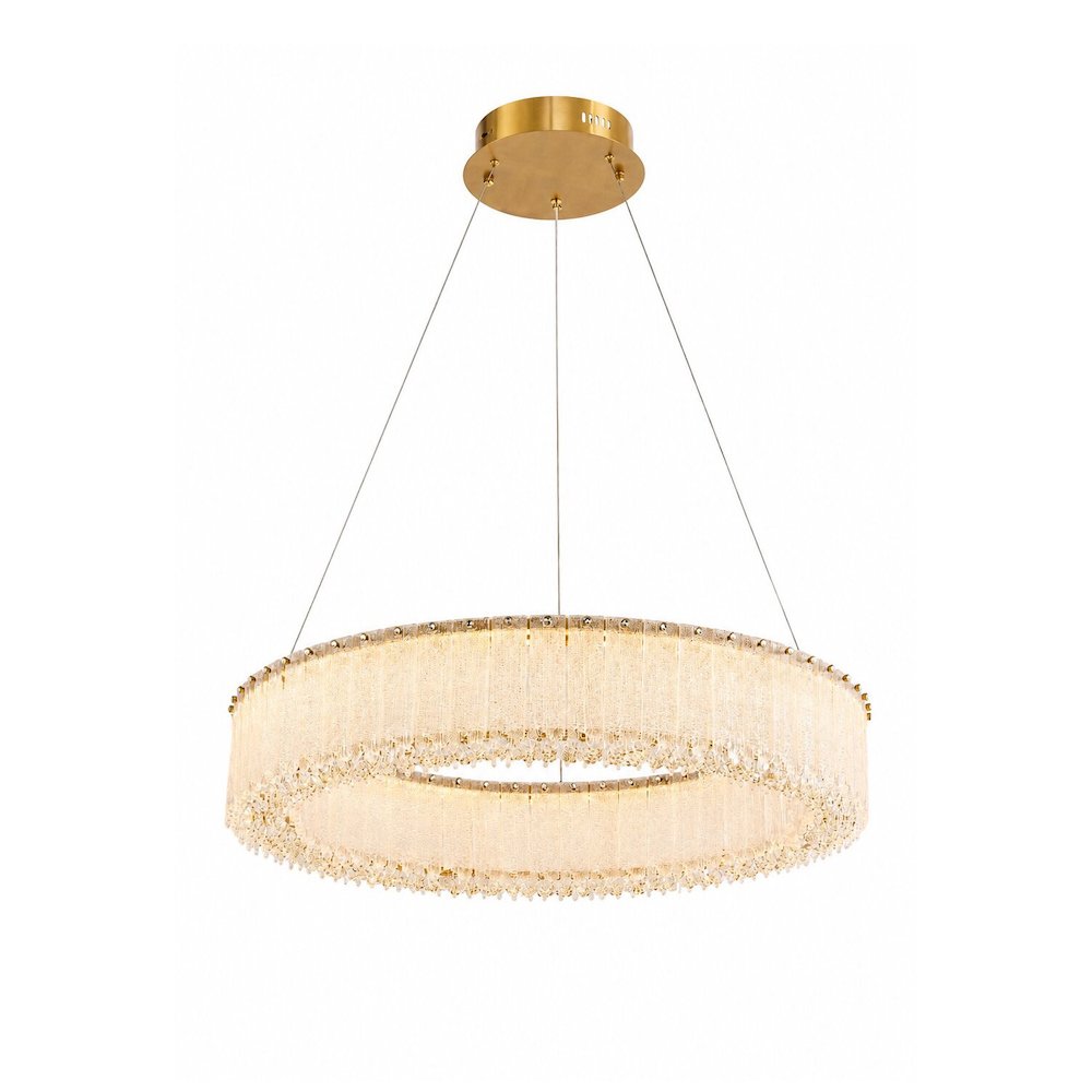 1-Light Brass LED Chandelier With Clear Crystals