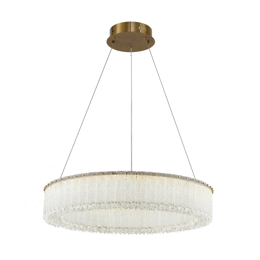 1-Light Brass LED Chandelier With Clear Crystals