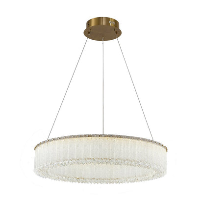1-Light Brass LED Chandelier With Clear Crystals