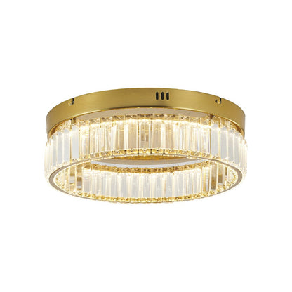 1-Light Brass Dimmable LED Flush Mount With Clear Crystals
