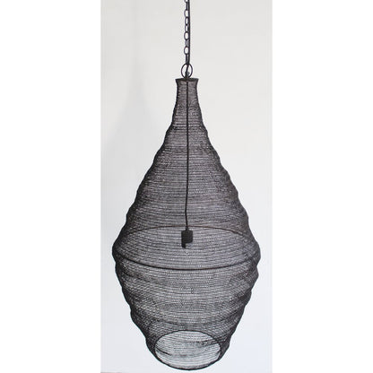 1-Light Satin Black Pendant With A Chain Basket Shade
