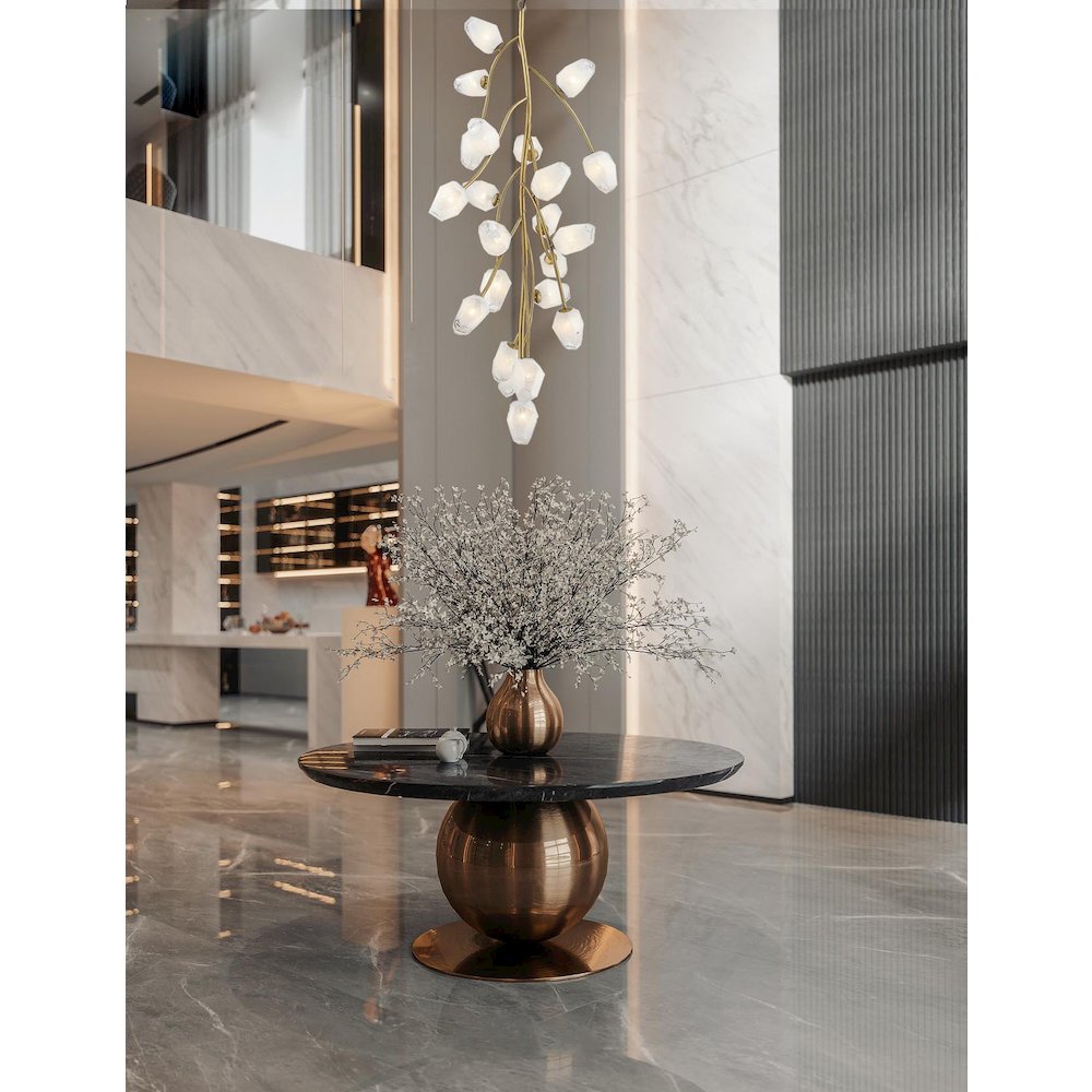 22-Light gold iron frame chandelier with white glass shades