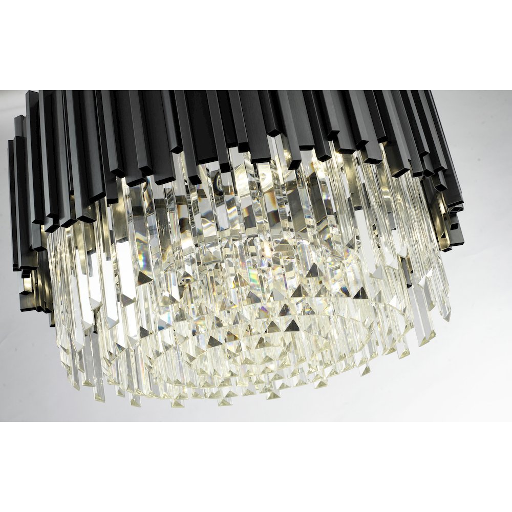 8-Light Black Stainless Steel Chandelier With Clear Crystals