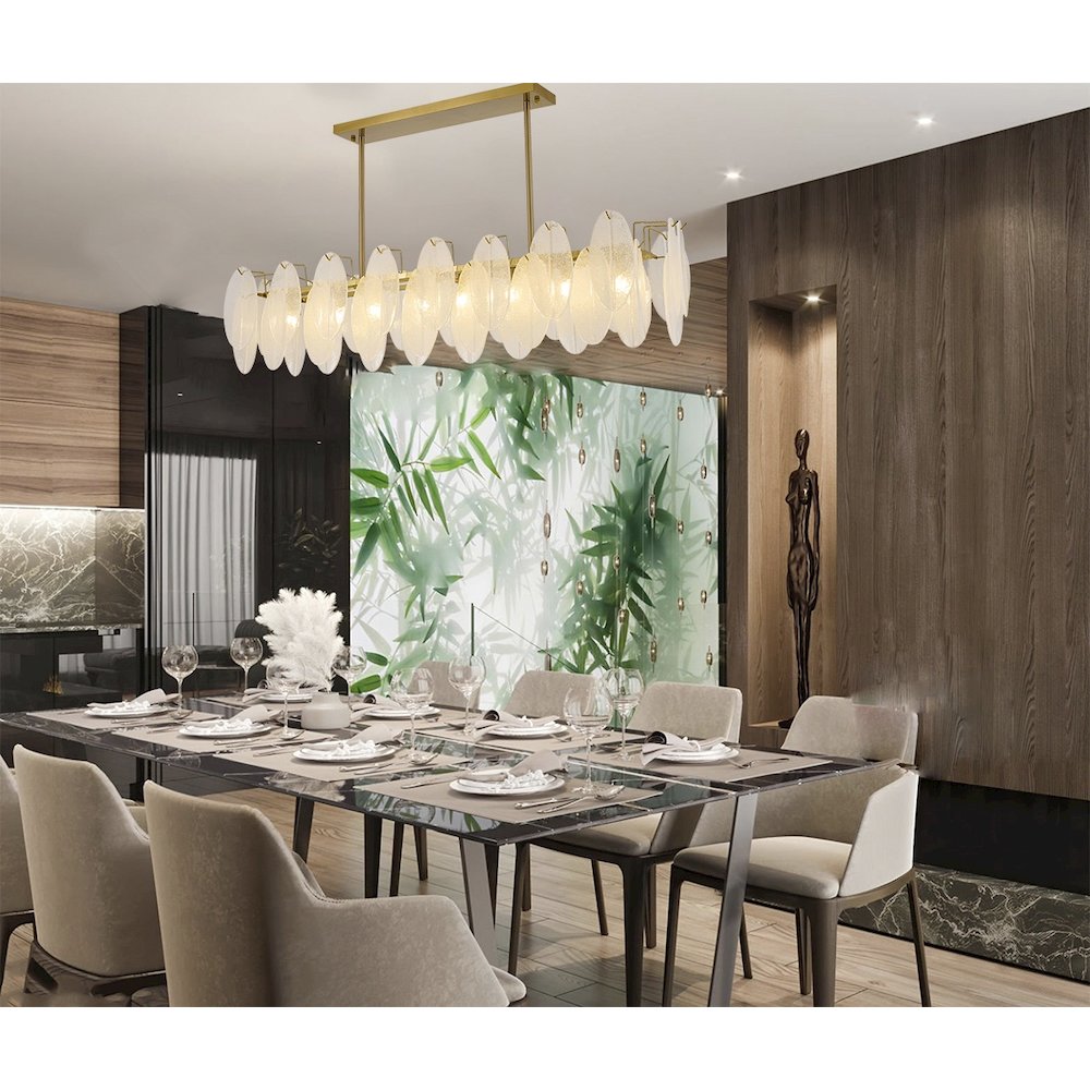 8-Light Brass Chandelier With Frosted Glass