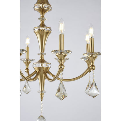 8-Light Satin Brass Chandelier With Clear And Champagne Crystals