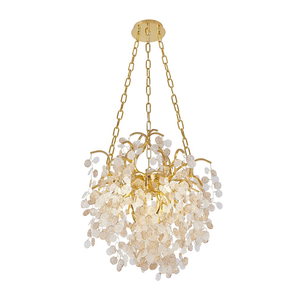 10-Light Gold Aluminum Chandelier With Clear Glass Petals