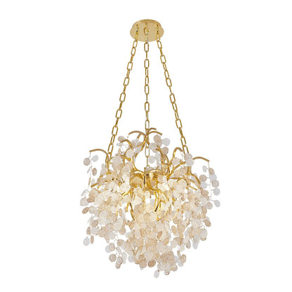 10-Light Gold Aluminum Chandelier With Clear Glass Petals