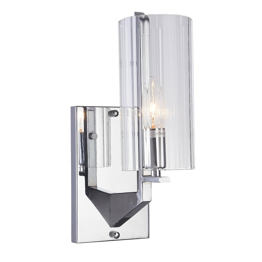 1-Light Chrome Wall Sconce With A Clear Glass Cylinder Shade