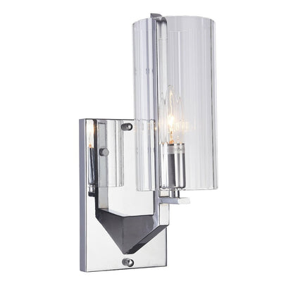 1-Light Chrome Wall Sconce With A Clear Glass Cylinder Shade