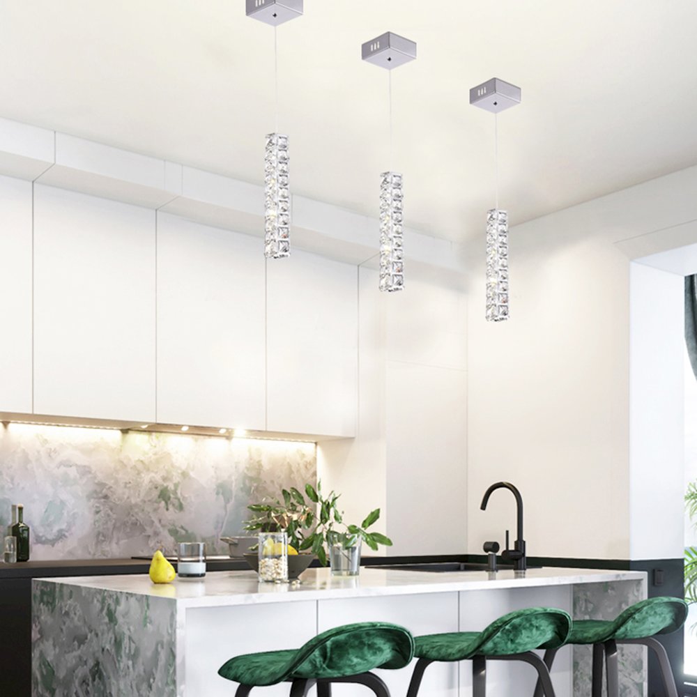 1-Light Chrome LED Pendant With Clear Crystals