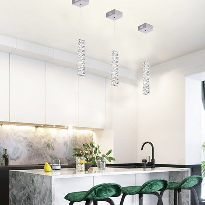 1-Light Chrome LED Pendant With Clear Crystals