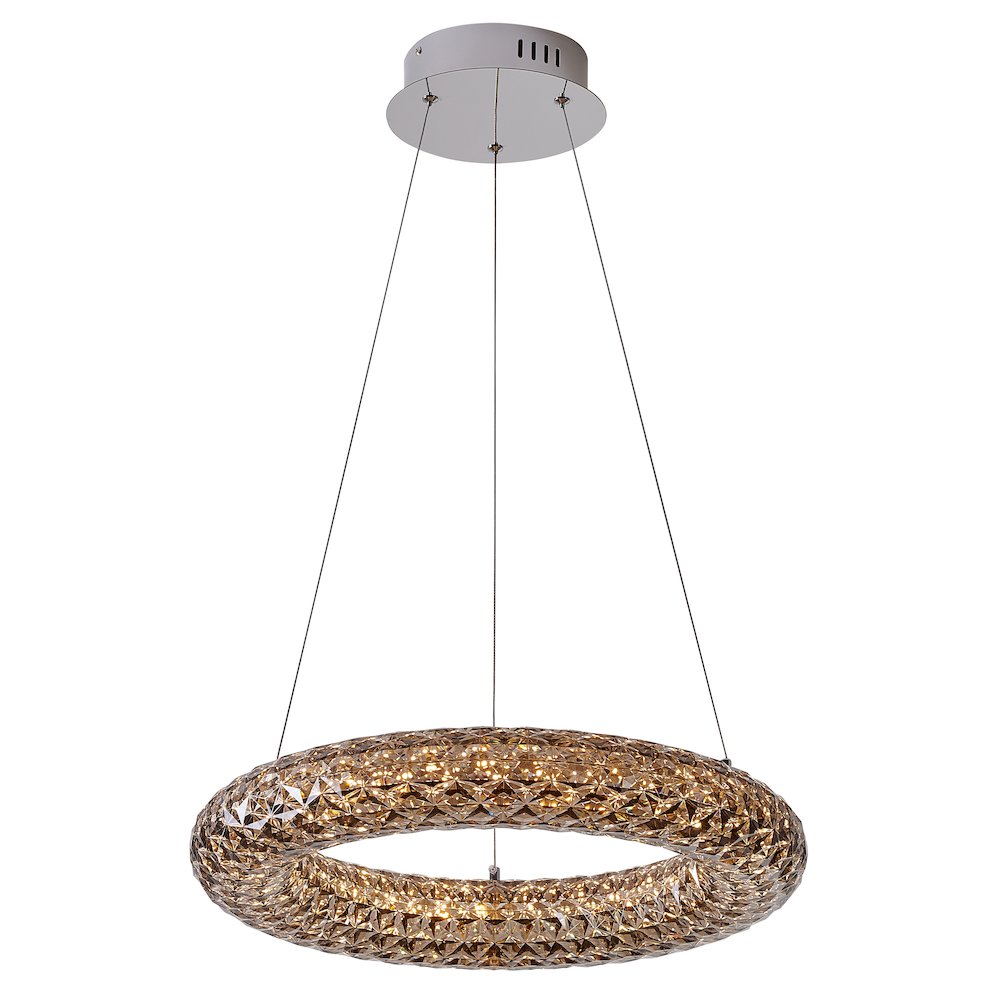1-Light Chrome LED Chandelier With A Smoke Acrylic Halo Ring