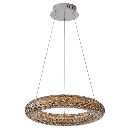 1-Light Chrome LED Chandelier With A Smoke Acrylic Halo Ring