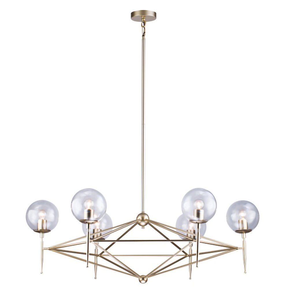 6-Light Gold Iron Chandelier With Clear Glass Shades