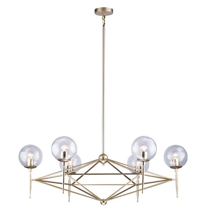 6-Light Gold Iron Chandelier With Clear Glass Shades