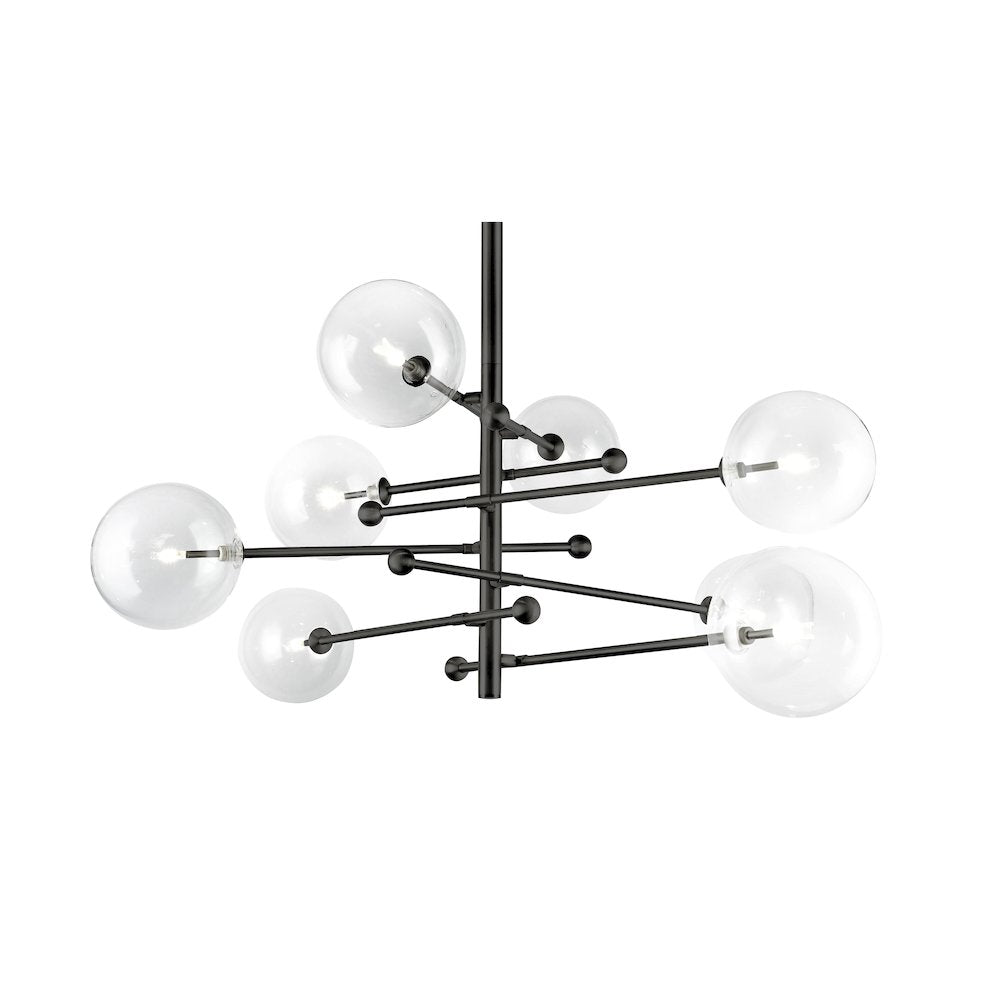 8-Light Matte Black Chandelier With Clear Glass Shades