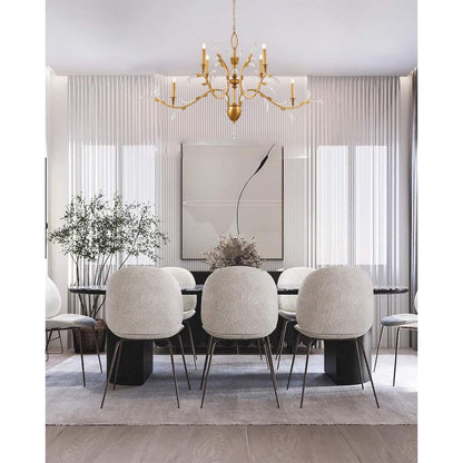 6-Light Gold Metal Leaf Chandelier With Clear Crystals